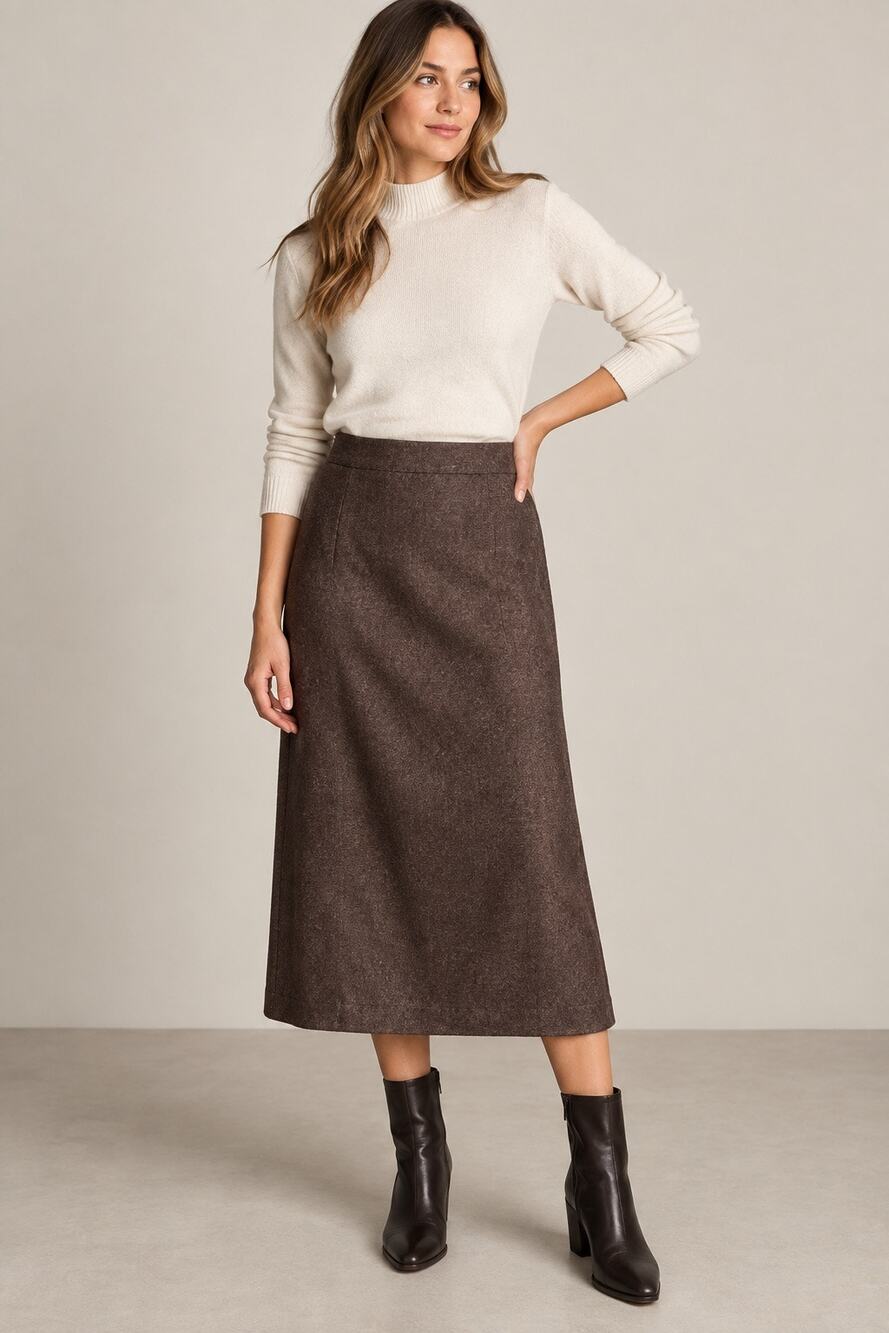 Vintage Eddie Bauer Wool Midi Skirt Brown 8 Tall